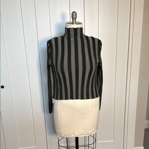 Chic Green and Gray Striped Turtleneck Sweater